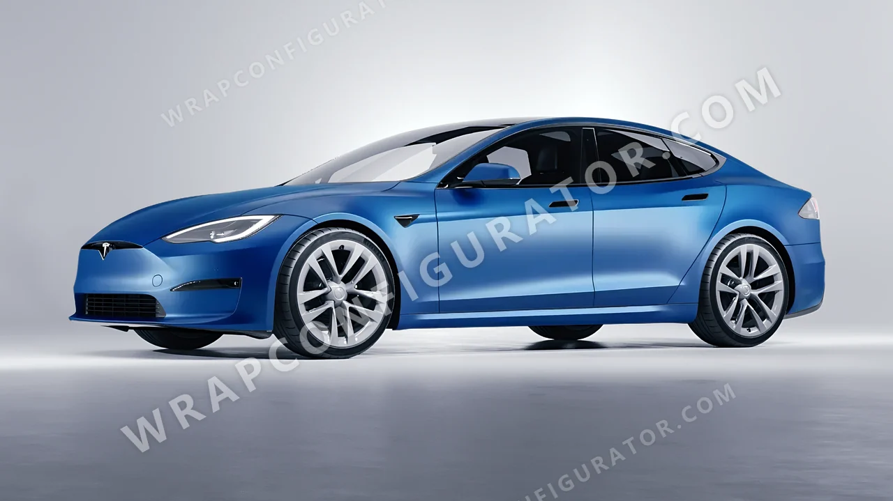 Blue Tesla Model S 2013 wrapped in 3M Satin Perfect Blue S347
