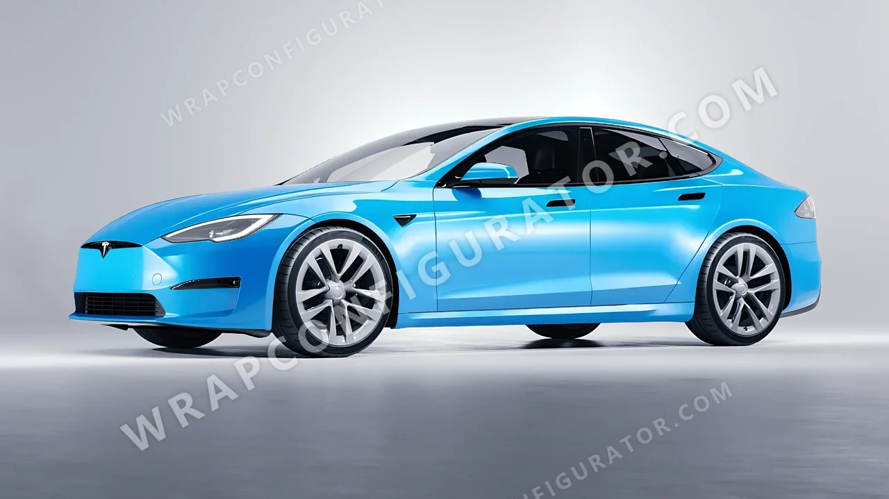 Blue Tesla Model S 2013 wrapped in 3M Sky Blue HG77