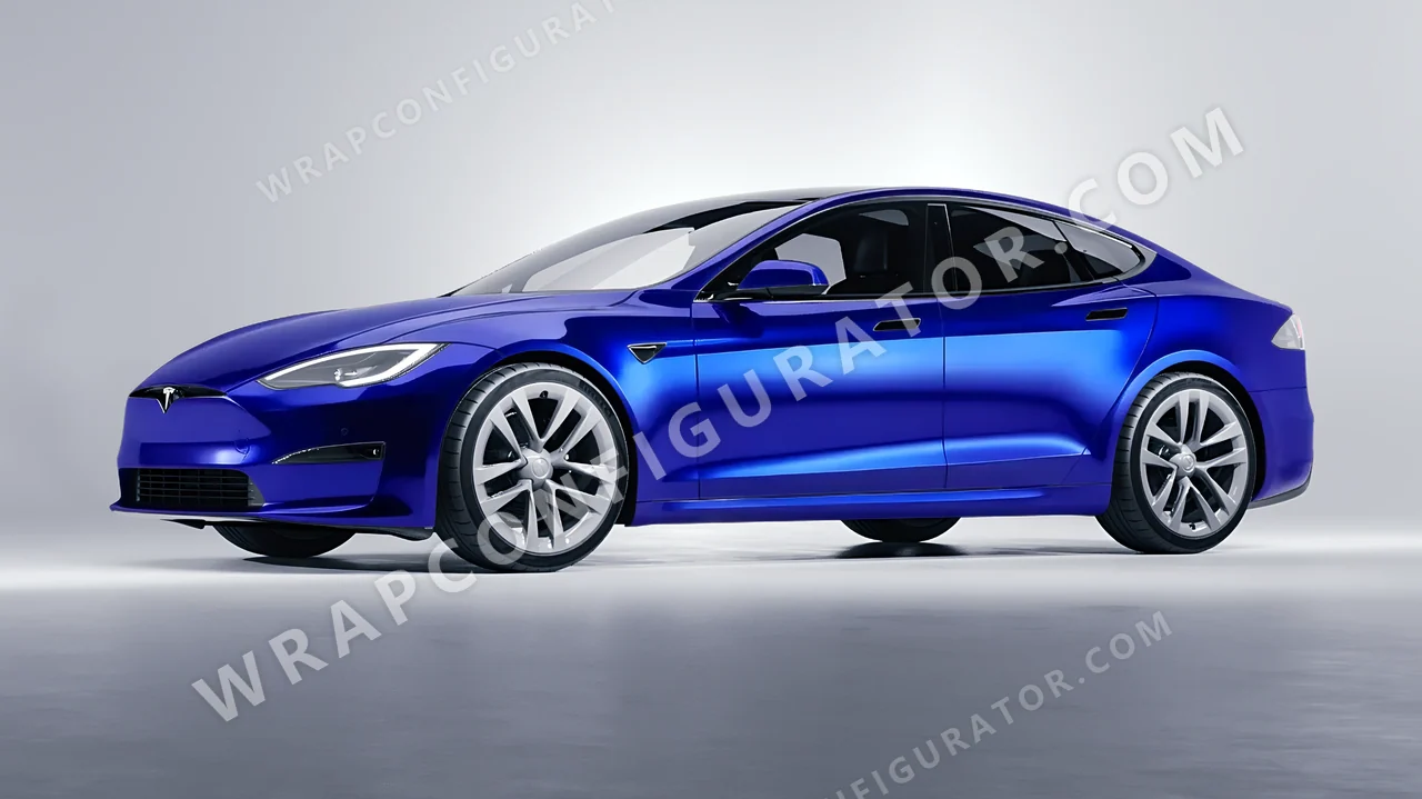 Blue Tesla Model S 2013 wrapped in Avery Dennison Blue SF100-256-S