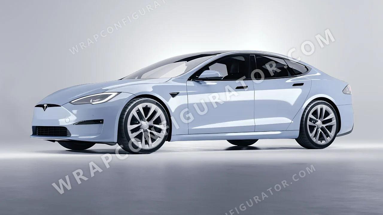 Blue Tesla Model S 2013 wrapped in Avery Dennison Cloudy Blue SW900-656-O