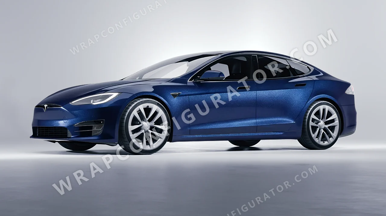 Blue Tesla Model S 2013 wrapped in Avery Dennison Dark Blue SW900-653-M