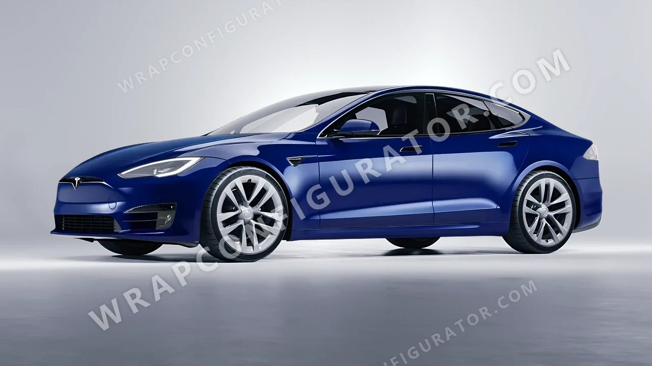 Blue Tesla Model S 2013 wrapped in Avery Dennison Indigo Blue SW900-699-O