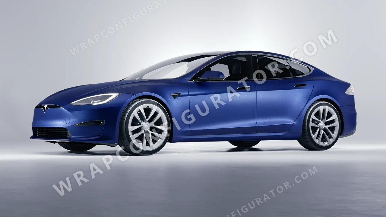 Blue Tesla Model S 2013 wrapped in Avery Dennison Night Blue SW900-623-M