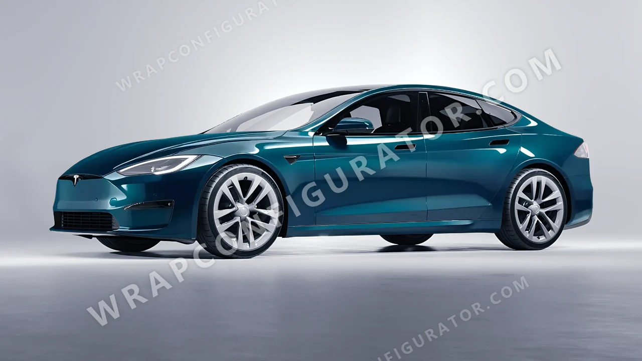 Blue Tesla Model S 2013 wrapped in Colourshield PPF by HyperPro Aqua HGF22-P