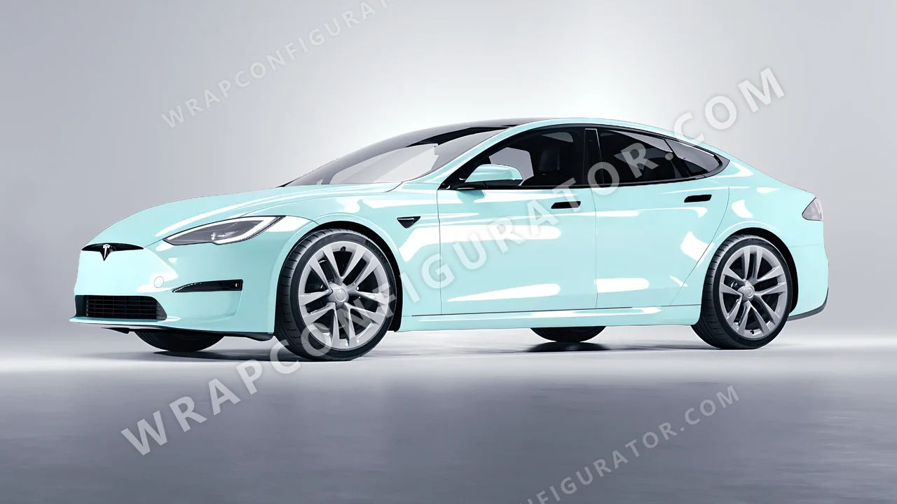 Blue Tesla Model S 2013 wrapped in Colourshield PPF by HyperPro Baby Blue HGF29-P