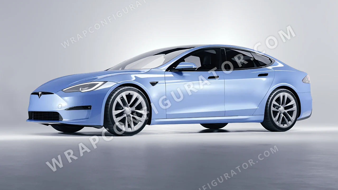 Blue Tesla Model S 2013 wrapped in Colourshield PPF by HyperPro Baby Blue HGM67-P