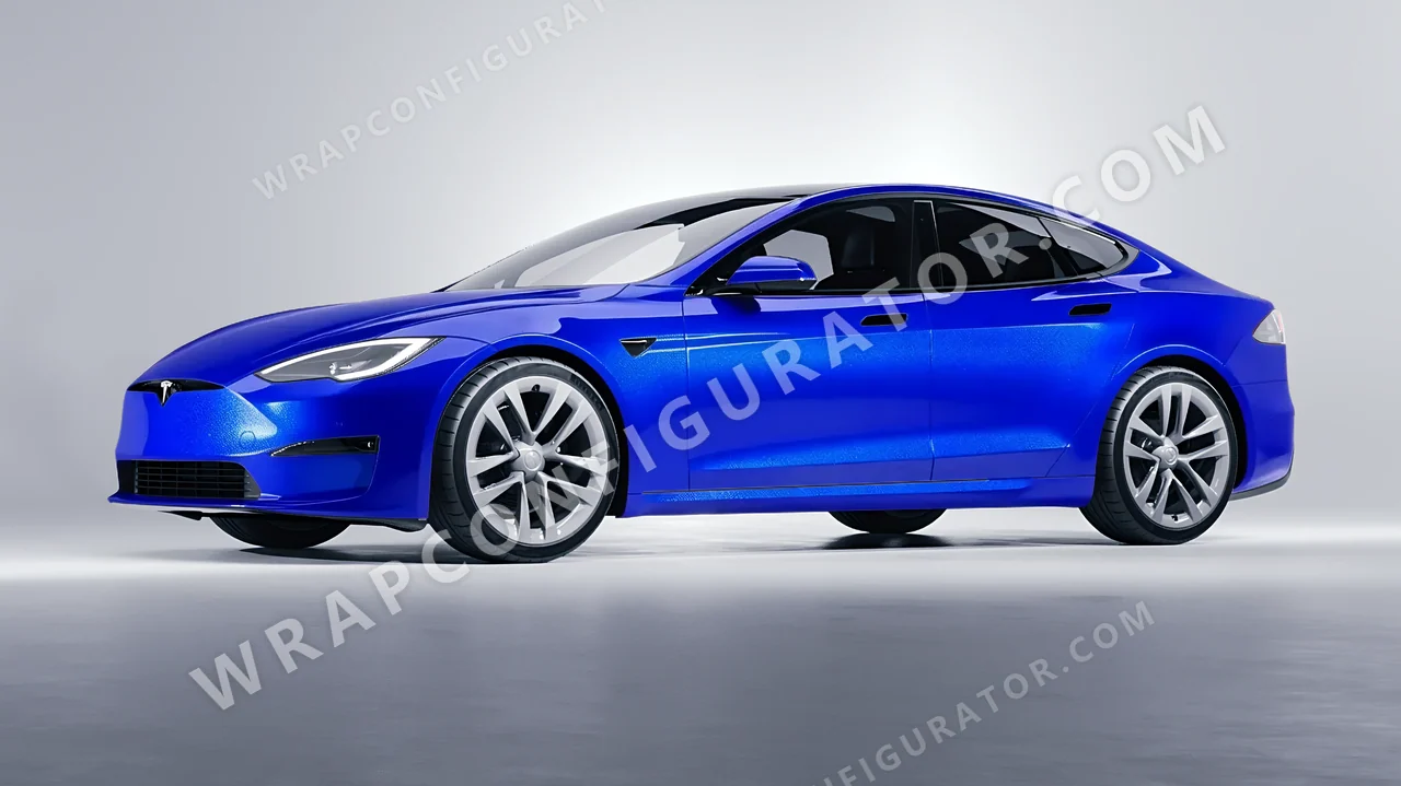 Blue Tesla Model S 2013 wrapped in Colourshield PPF by HyperPro Bright Blue HGM60-P