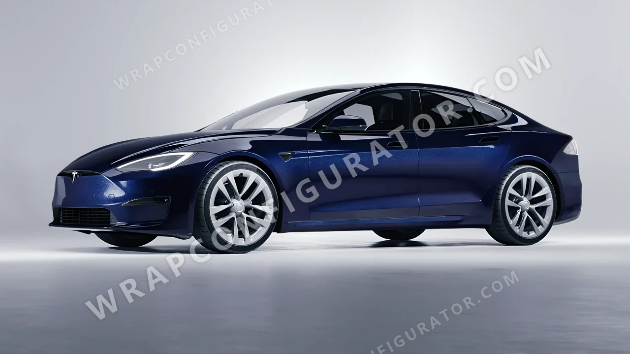 Blue Tesla Model S 2013 wrapped in Colourshield PPF by HyperPro Cobalt Blue GAF46-P