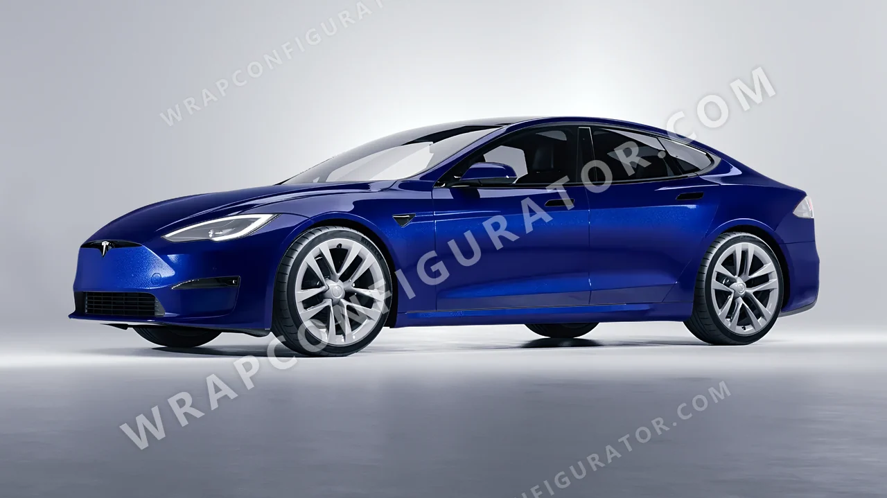 Blue Tesla Model S 2013 wrapped in Colourshield PPF by HyperPro Deep Blue HGM72-P
