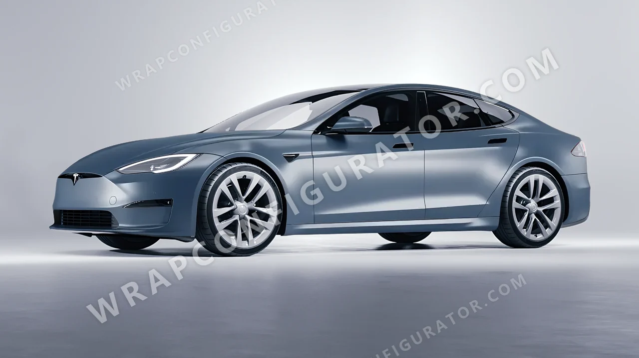 Blue Tesla Model S 2013 wrapped in Colourshield PPF by HyperPro Gray/Blue SMF40-P