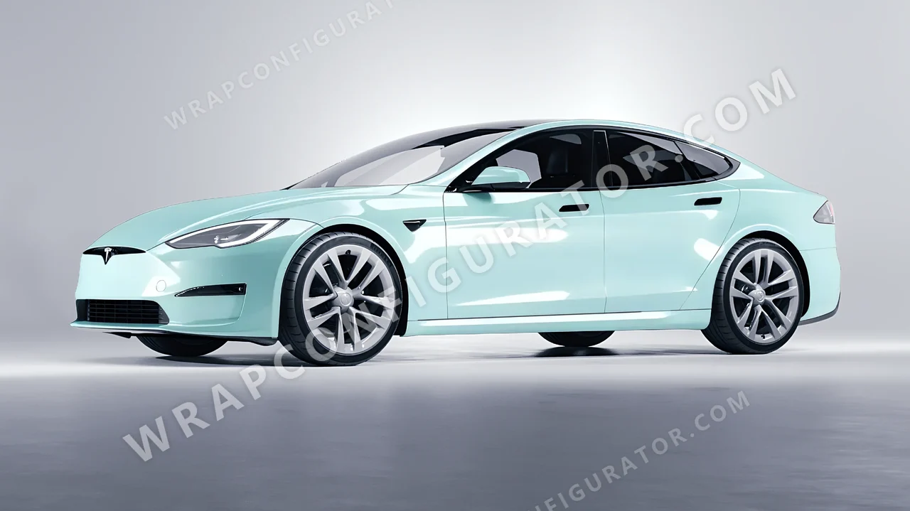 Blue Tesla Model S 2013 wrapped in Colourshield PPF by HyperPro Ice Blue GAF49-P