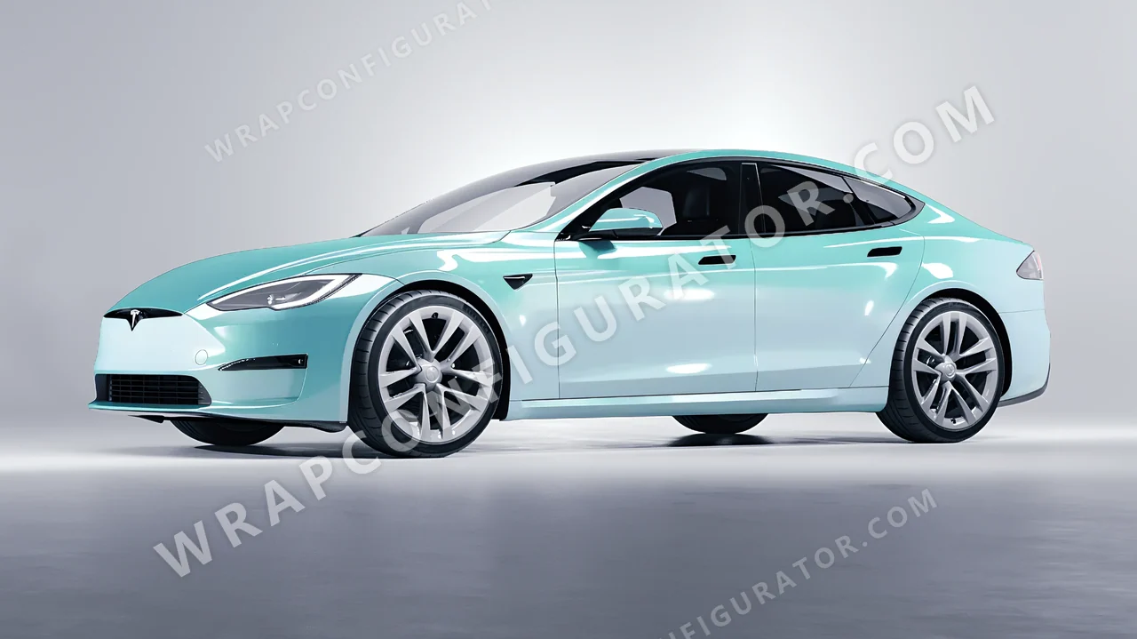 Blue Tesla Model S 2013 wrapped in Colourshield PPF by HyperPro Light Blue HGF69-P