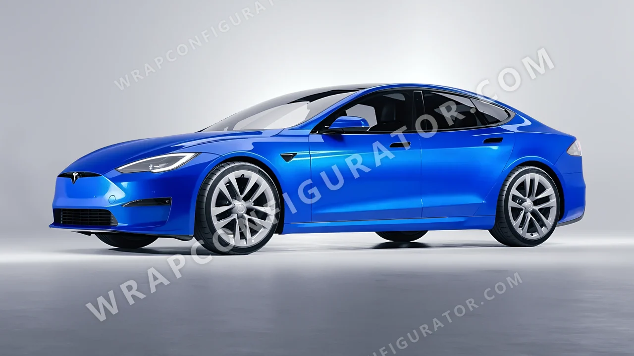 Blue Tesla Model S 2013 wrapped in Colourshield PPF by HyperPro Ocean Blue HGM68-P