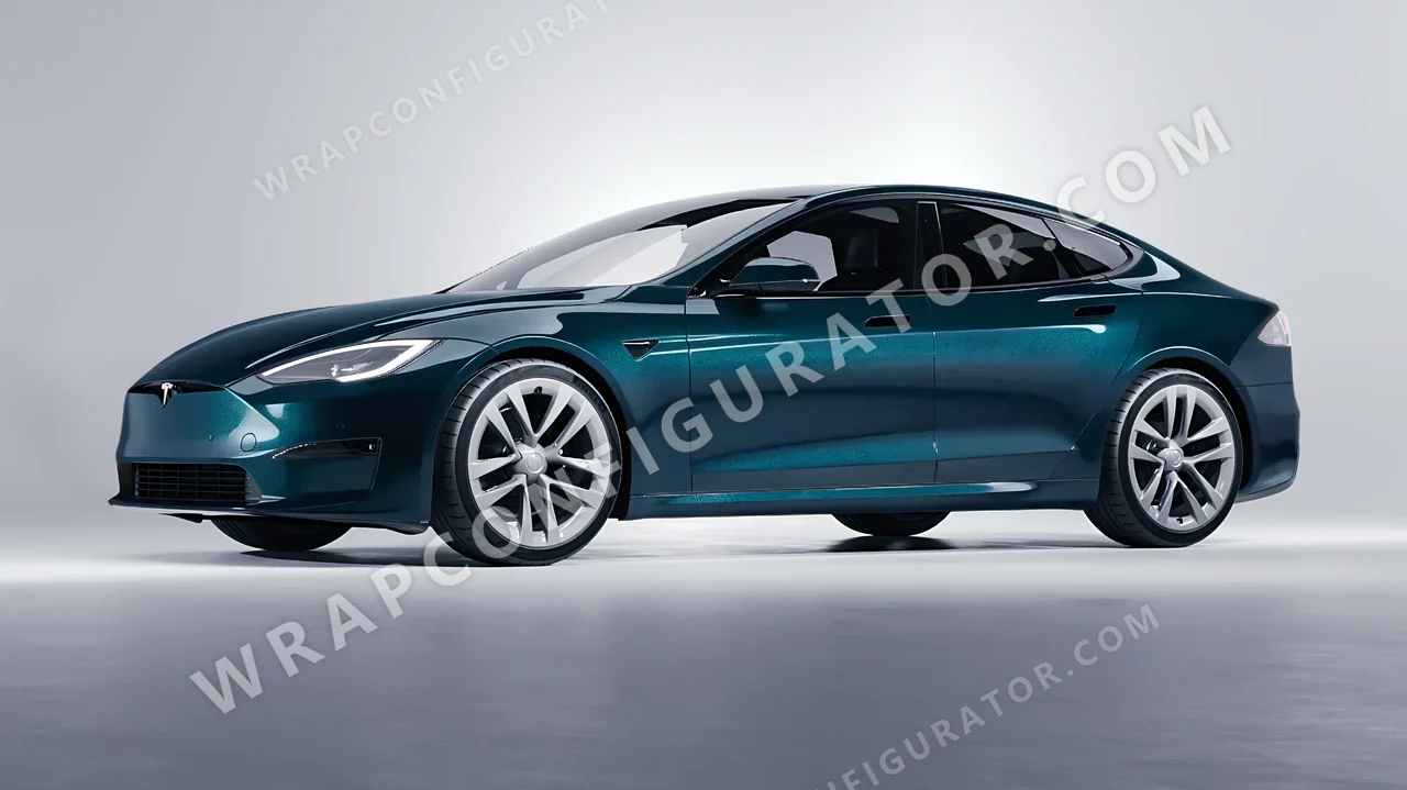 Blue Tesla Model S 2013 wrapped in Colourshield PPF by HyperPro Peacock Blue GAF40-P