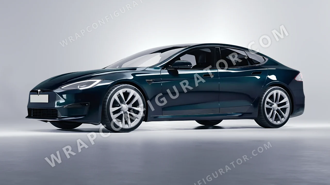 Blue Tesla Model S 2013 wrapped in Colourshield PPF by HyperPro Petrol Blue HGF108-P