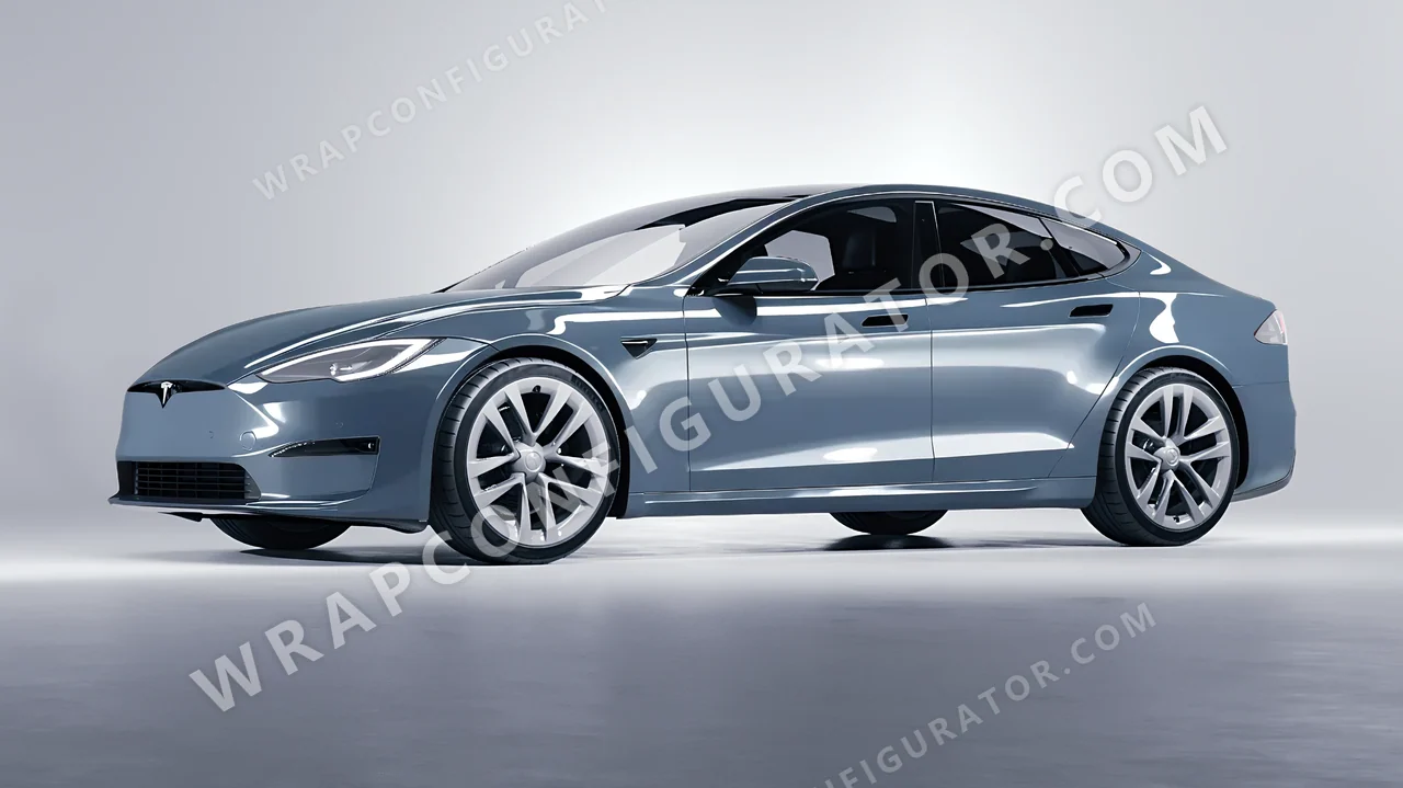 Blue Tesla Model S 2013 wrapped in Colourshield PPF by HyperPro Smoky Blue HGF24-P