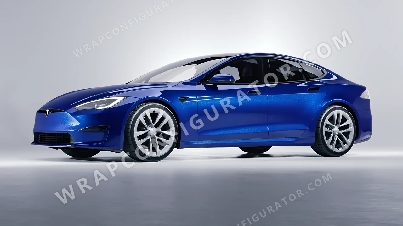 Blue Tesla Model S 2013 wrapped in Inozetek Dynamic PPF Blue Raspberry DPPF914