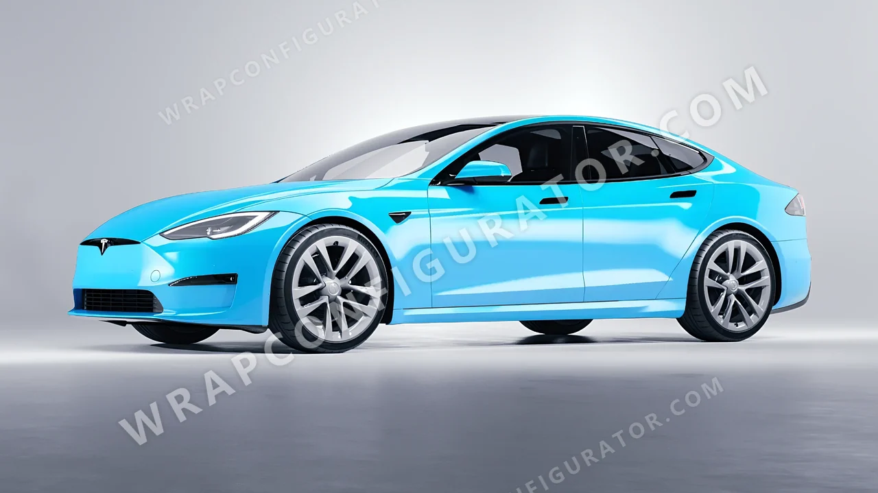 Blue Tesla Model S 2013 wrapped in Inozetek Dynamic PPF Coastal Blue DPPF913