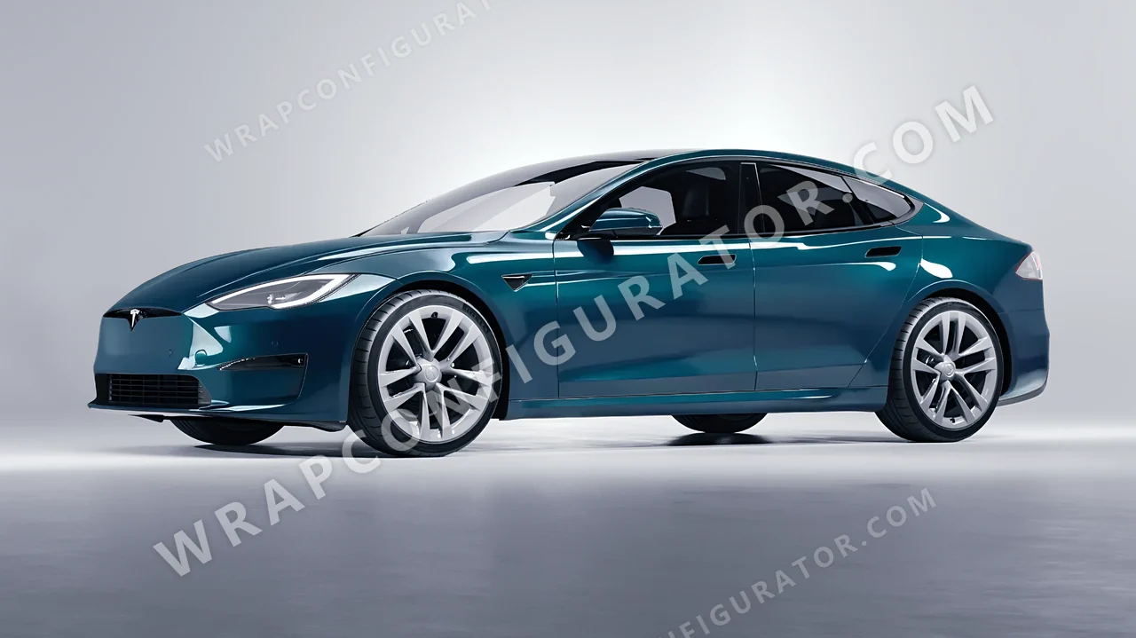 Blue Tesla Model S 2013 wrapped in Inozetek Dynamic PPF Petrol Blue DPPF705