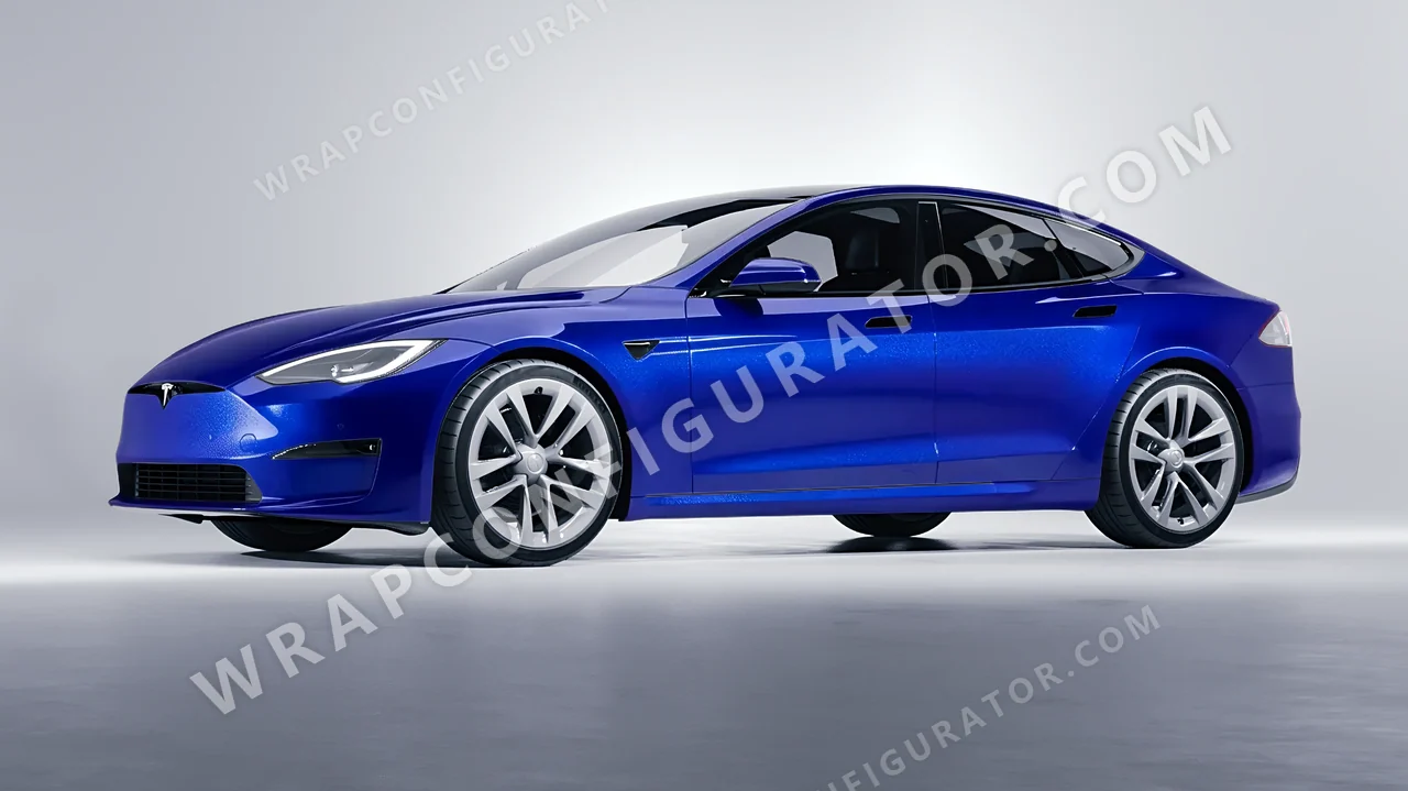 Blue Tesla Model S 2013 wrapped in Inozetek Dynamic PPF Royal Blue DPPF712