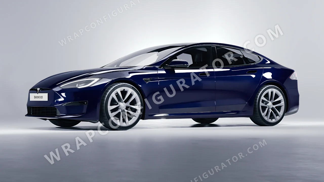 Blue Tesla Model S 2013 wrapped in Inozetek Dynamic PPF SQ Navy SQ102NV