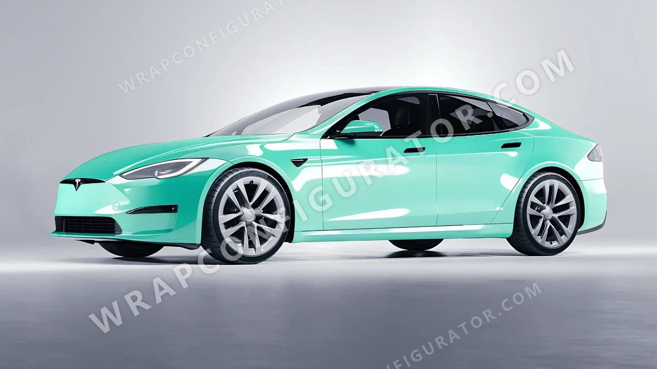 Blue Tesla Model S 2013 wrapped in Inozetek Dynamic PPF Tiffany Blue DPPF935
