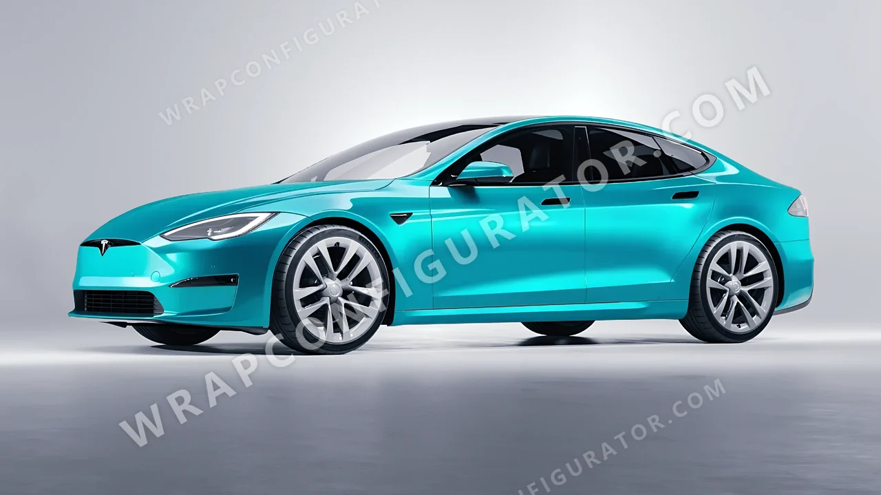 Blue Tesla Model S 2013 wrapped in Inozetek Dynamic PPF Turquoise Blue DPPF936
