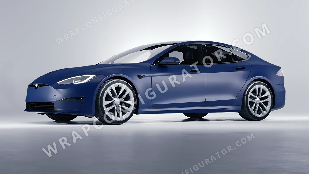 Blue Tesla Model S 2013 wrapped in KPMF Absolute Matt Quantum Blue K75802