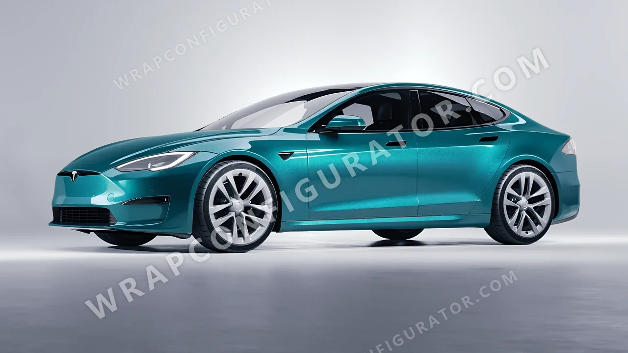 Blue Tesla Model S 2013 wrapped in KPMF Dynamic Teal K75455