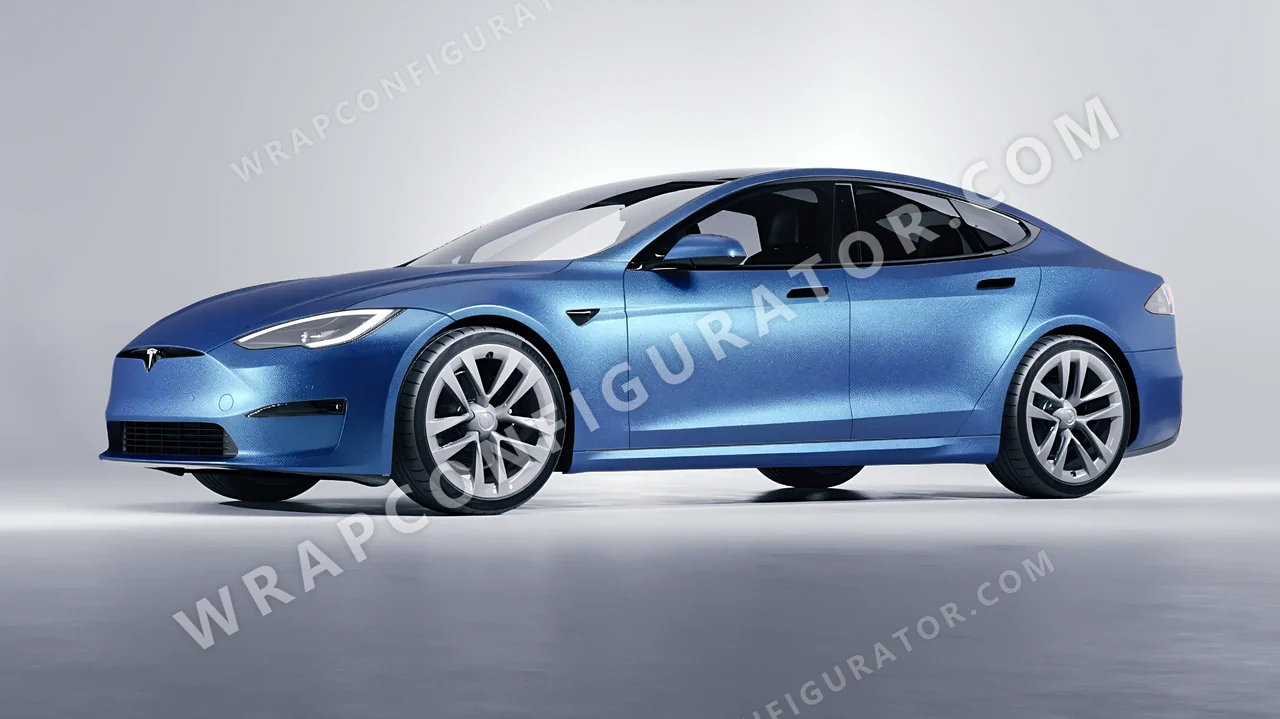 Blue Tesla Model S 2013 wrapped in KPMF Matt Elan Blue K75561