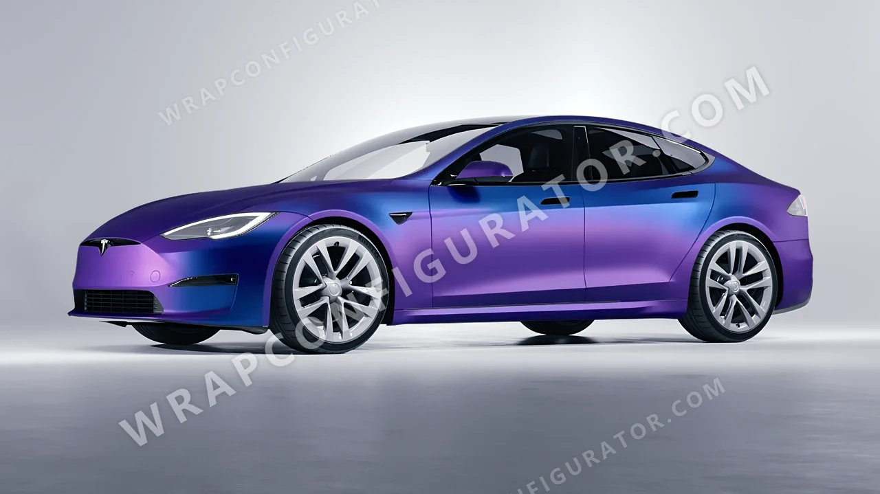 Blue Tesla Model S 2013 wrapped in KPMF Matt Purple Blue Iridescent K75566