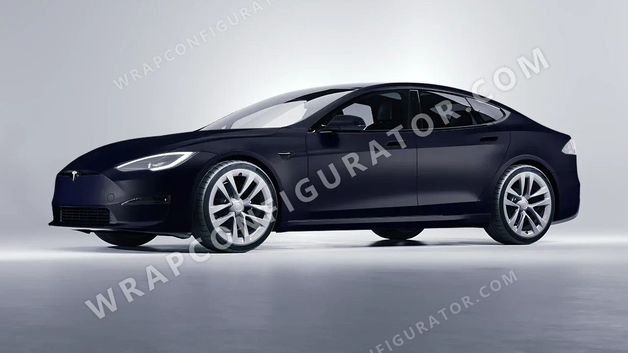 Blue Tesla Model S 2013 wrapped in KPMF Matt Sinister Blue K75562