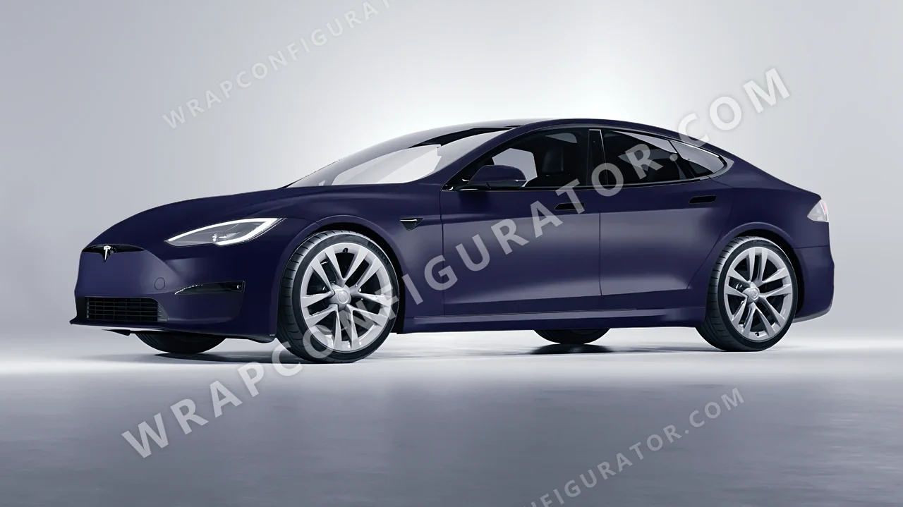 Blue Tesla Model S 2013 wrapped in KPMF Matt Tempest Blue K75513