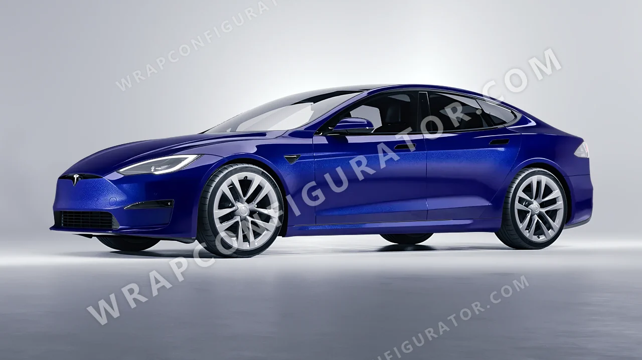 Blue Tesla Model S 2013 wrapped in KPMF Opulent Indigo K75452