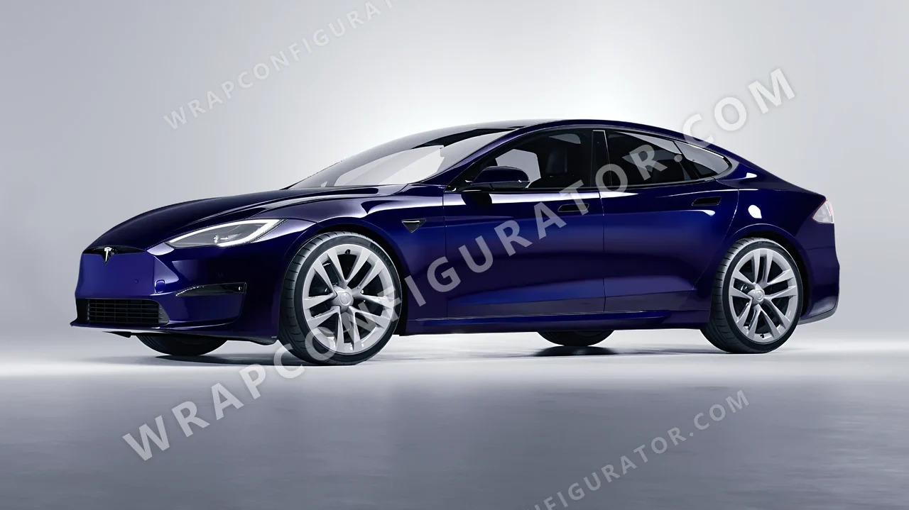 Blue Tesla Model S 2013 wrapped in ORACAL Baltic Blue 970RA-178G