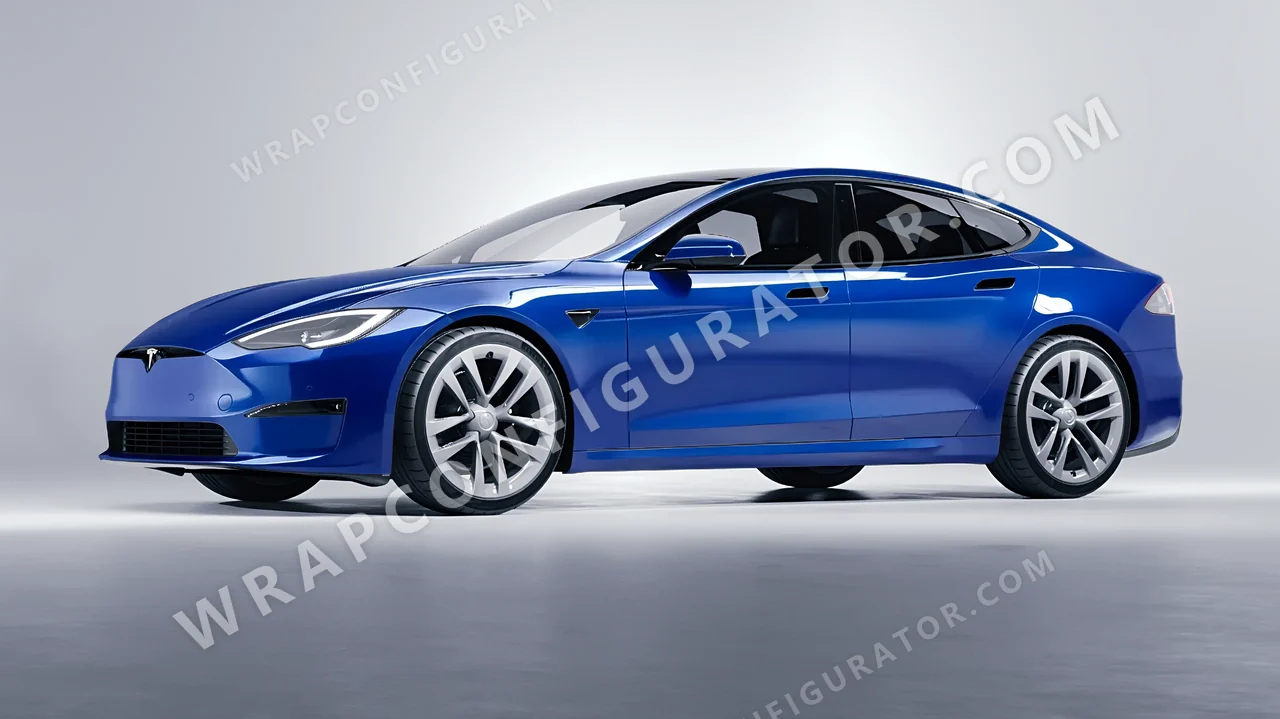 Blue Tesla Model S 2013 wrapped in ORACAL Blue 970RA-067G