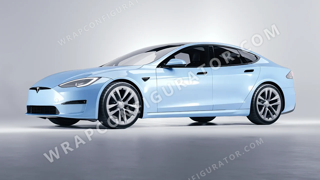Blue Tesla Model S 2013 wrapped in ORACAL Dove Blue 970RA-195G