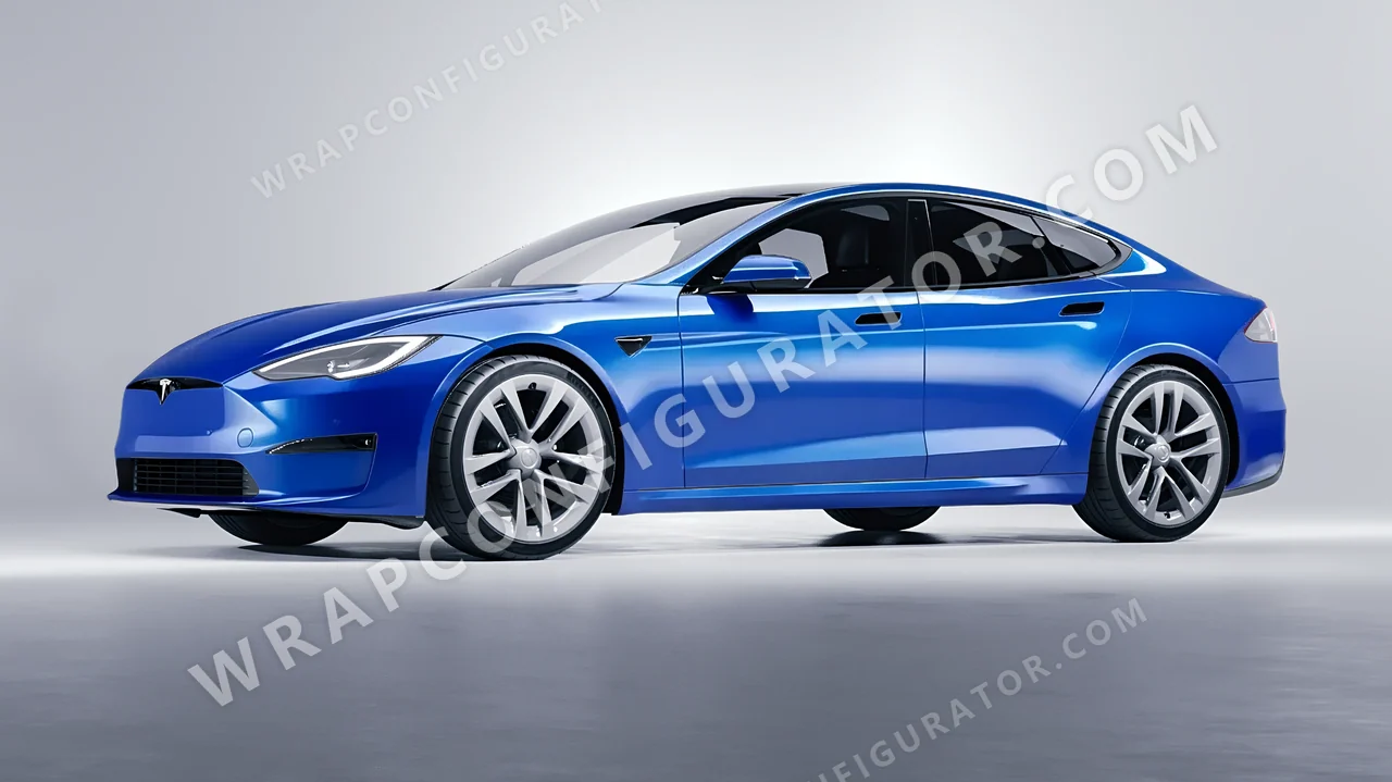 Blue Tesla Model S 2013 wrapped in ORACAL Fjord Blue 970RA-547G