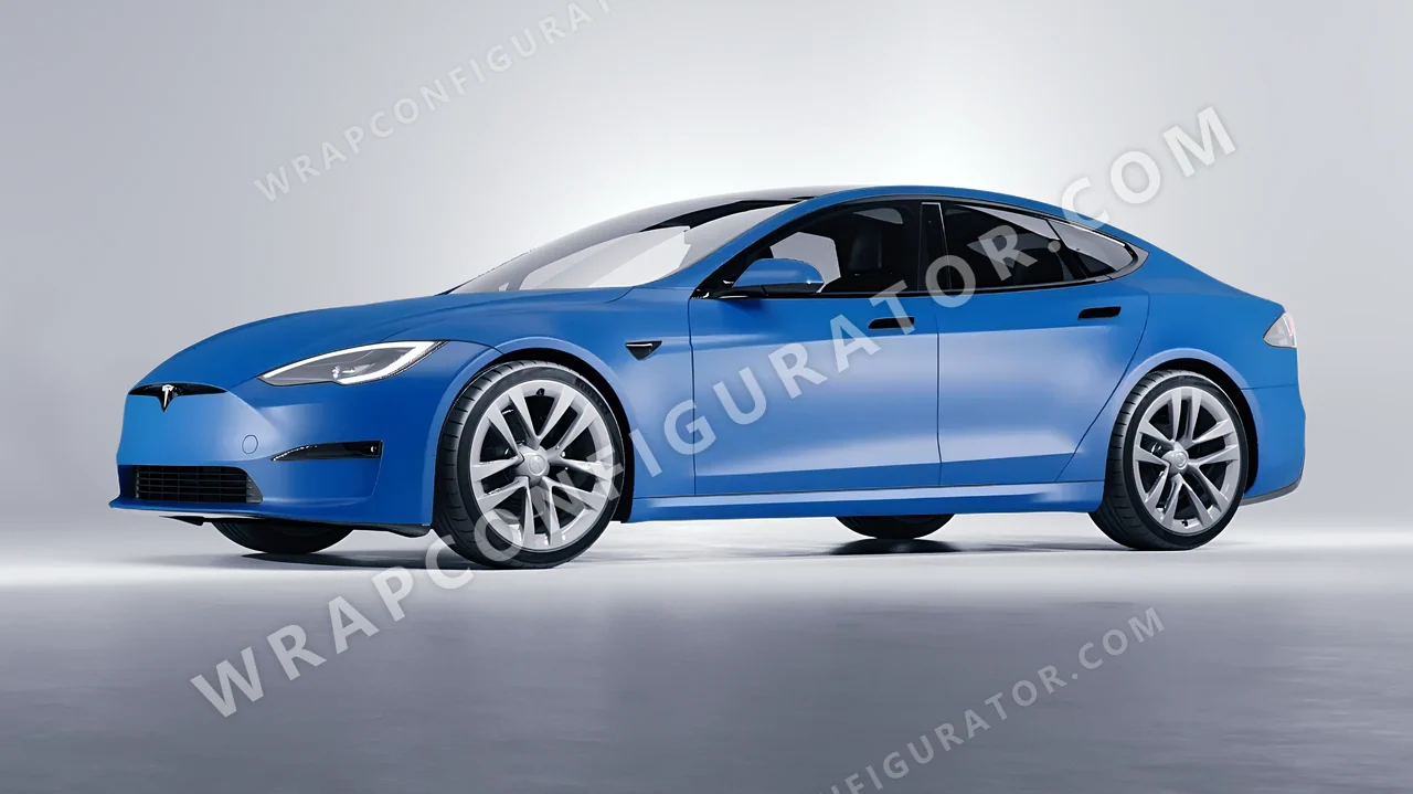Blue Tesla Model S 2013 wrapped in ORACAL Fjord Blue 970RA-547M