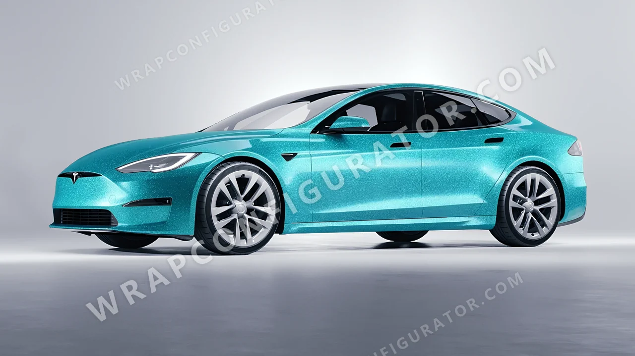 Blue Tesla Model S 2013 wrapped in ORACAL Gloss Turbo Turquoise 970RA-182G