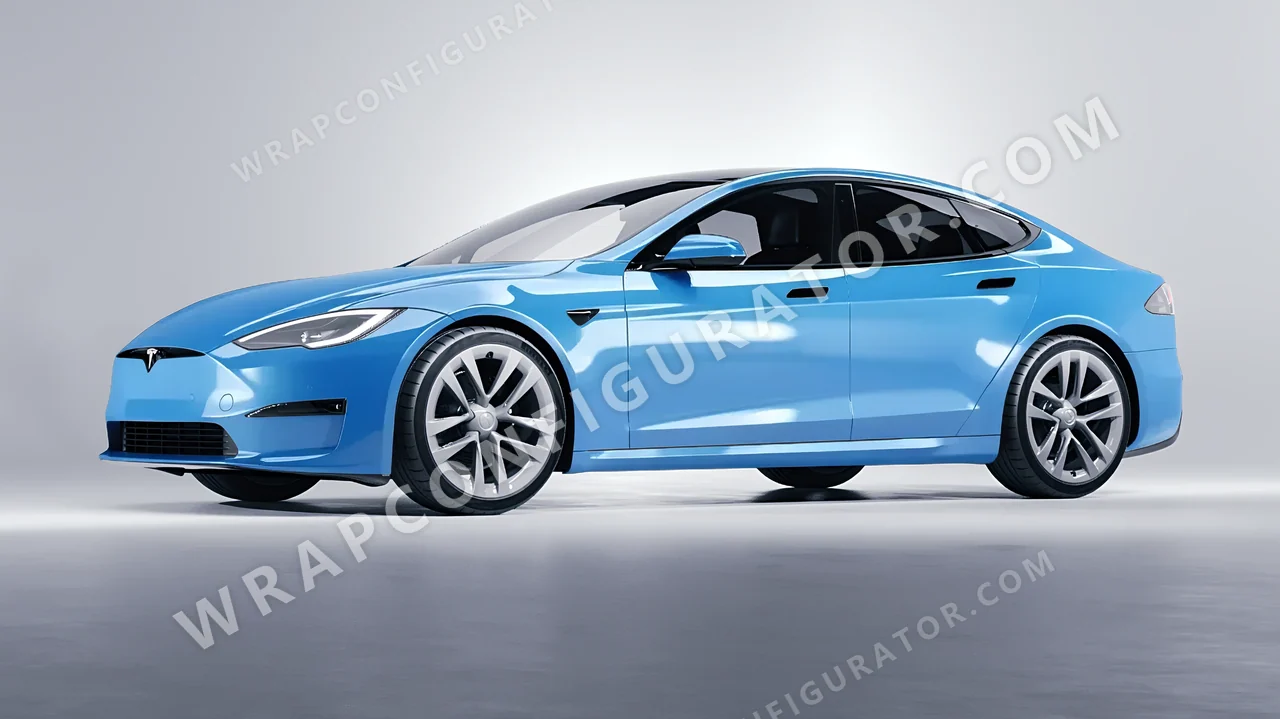 Blue Tesla Model S 2013 wrapped in ORACAL Ice Blue 970RA-056G