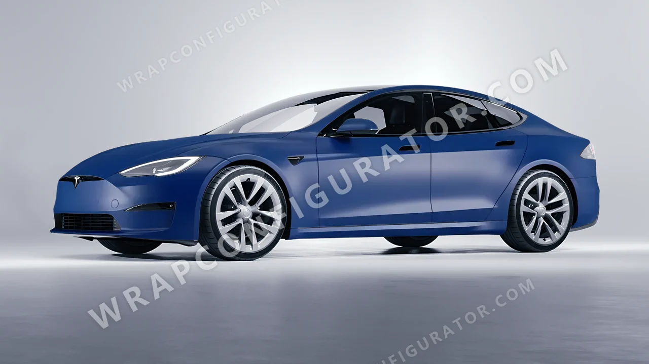 Blue Tesla Model S 2013 wrapped in ORACAL Indigo Blue 970RA-544M