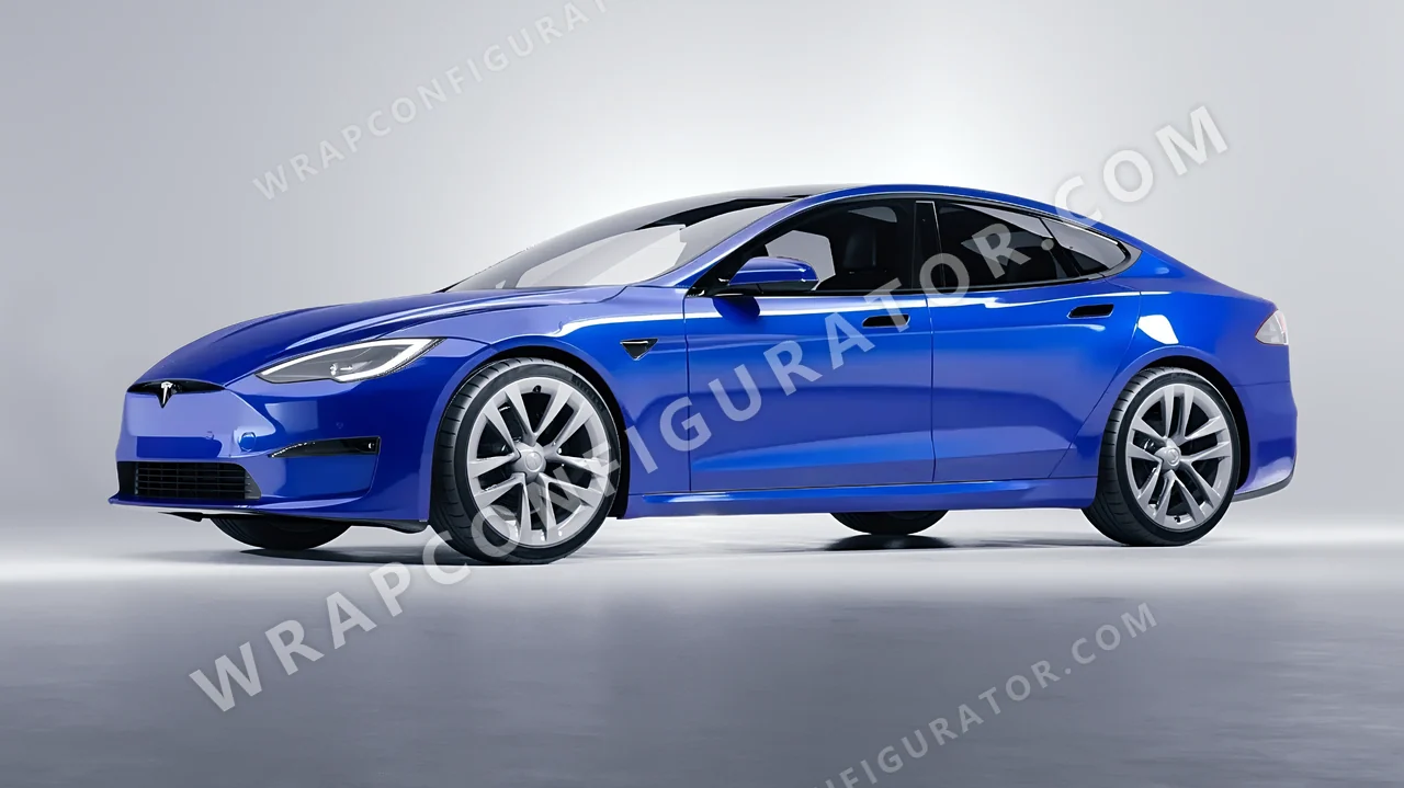 Blue Tesla Model S 2013 wrapped in ORACAL King Blue 970RA-049G