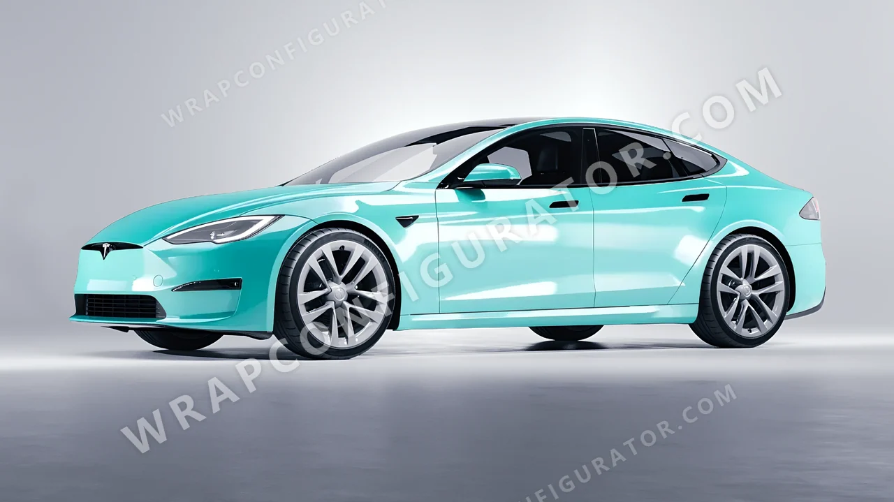 Blue Tesla Model S 2013 wrapped in ORACAL Mint 970RA-055G