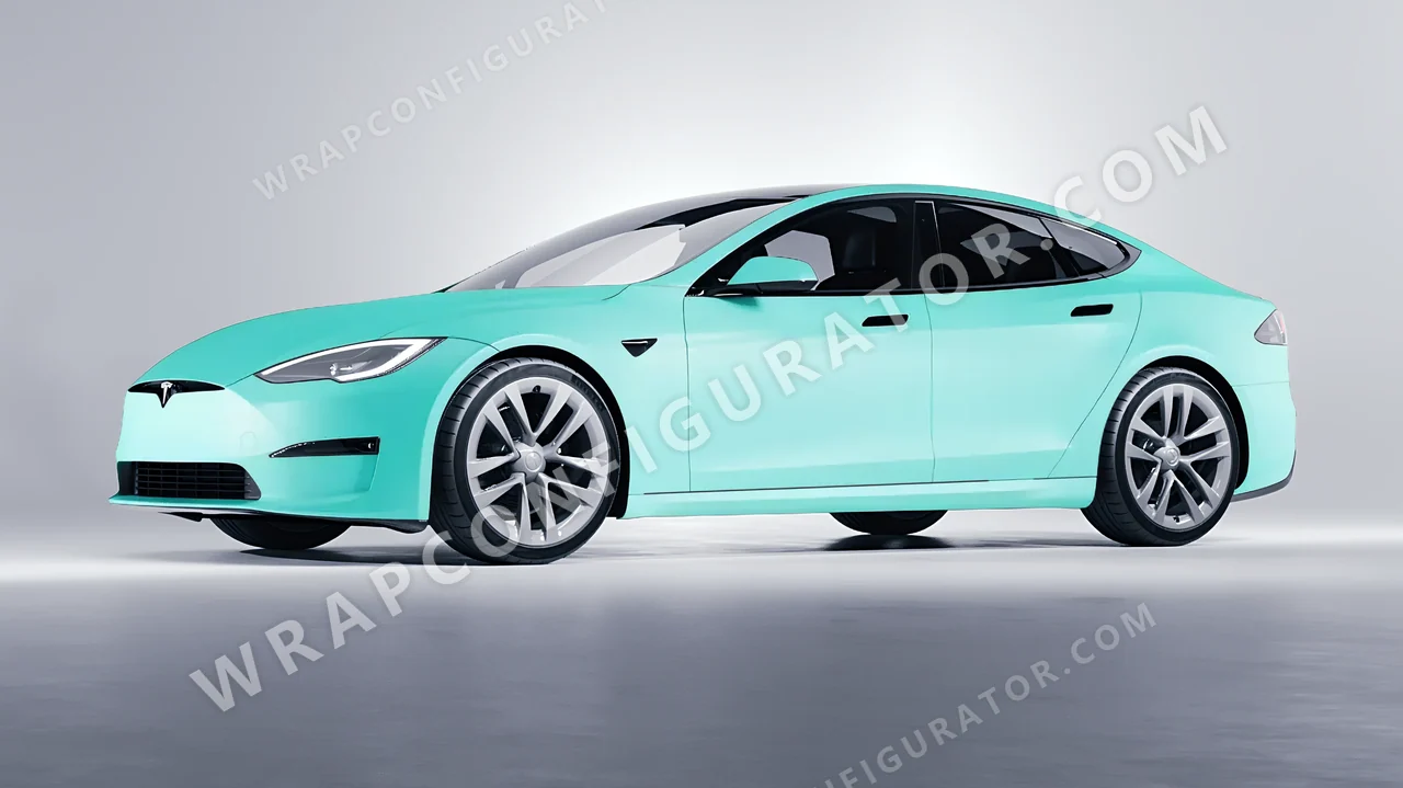Blue Tesla Model S 2013 wrapped in ORACAL Mint 970RA-055M