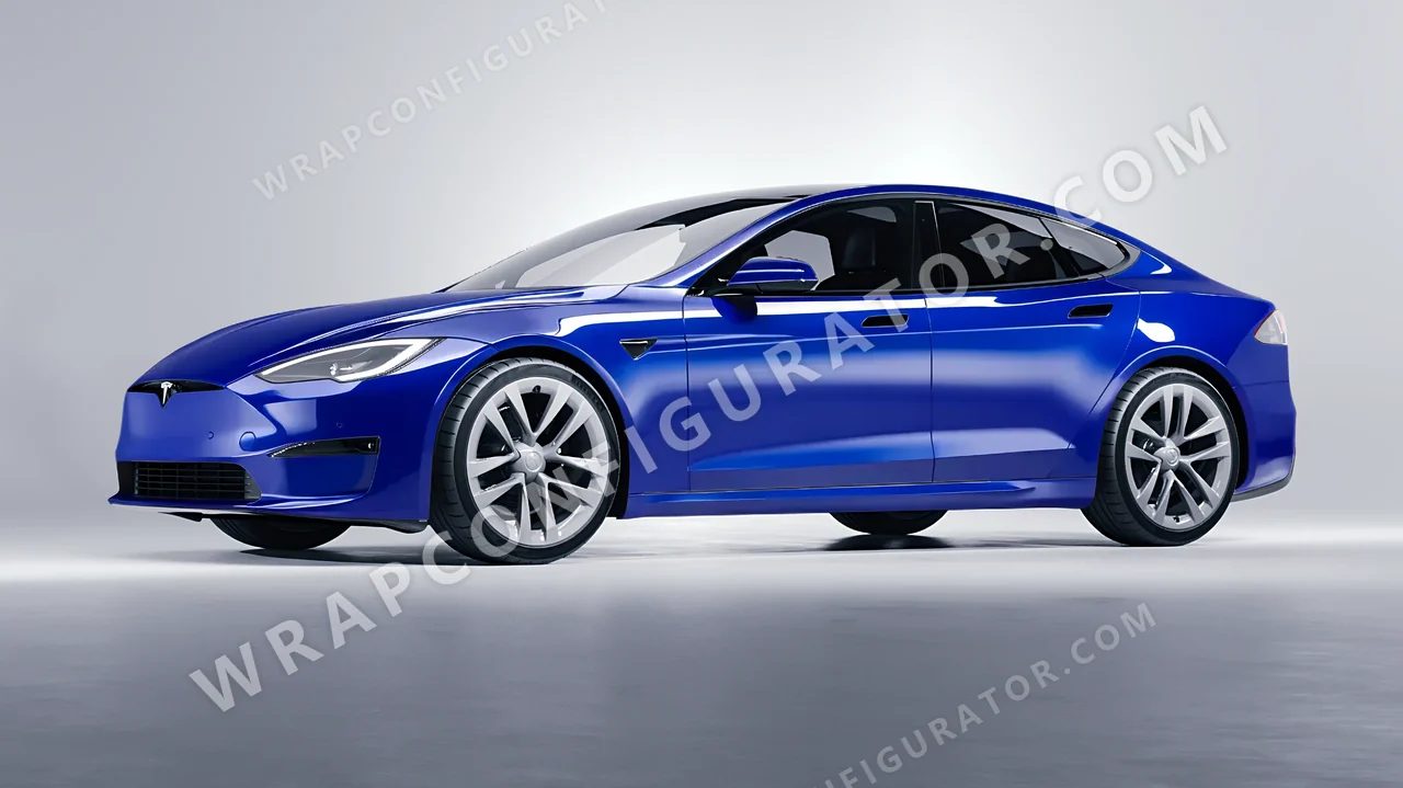 Blue Tesla Model S 2013 wrapped in ORACAL Night Blue 970RA-511G