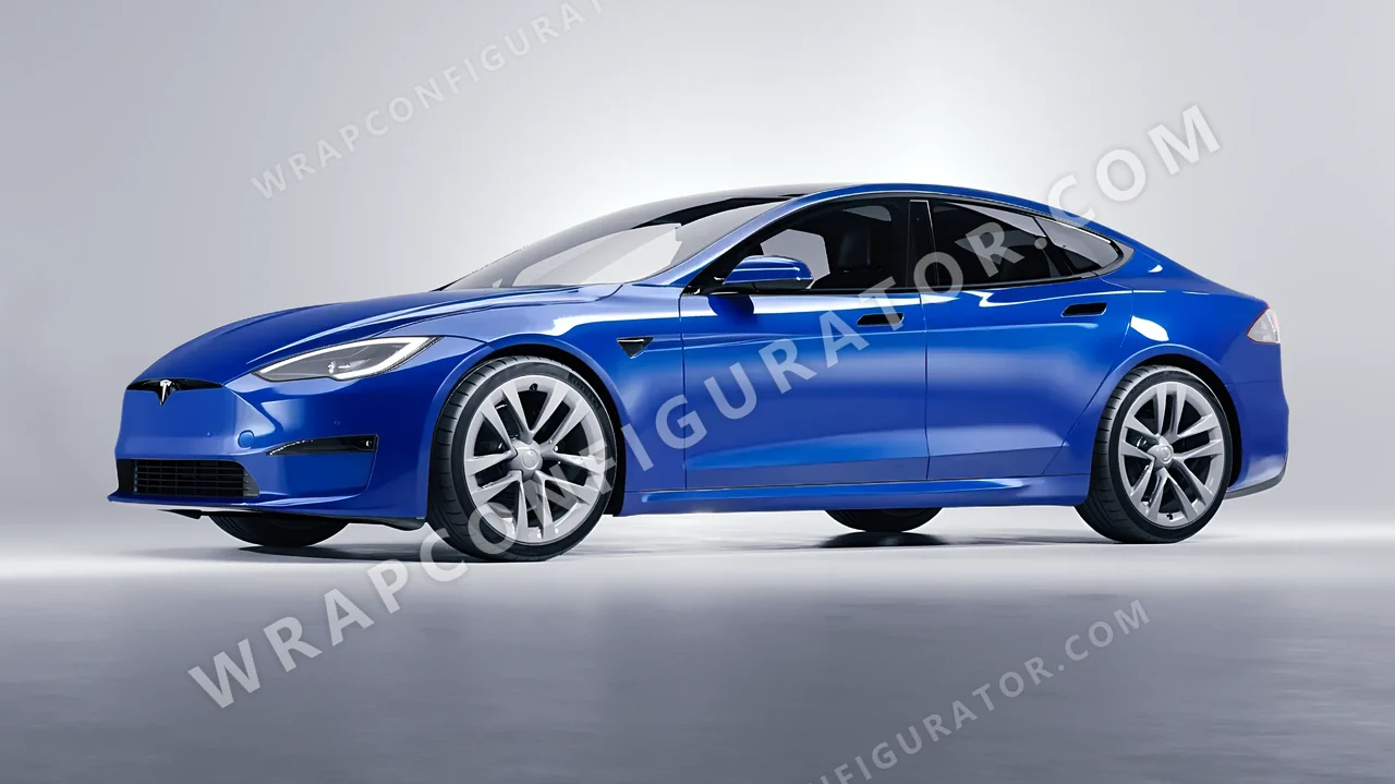 Blue Tesla Model S 2013 wrapped in ORACAL Sea Blue 970RA-509G