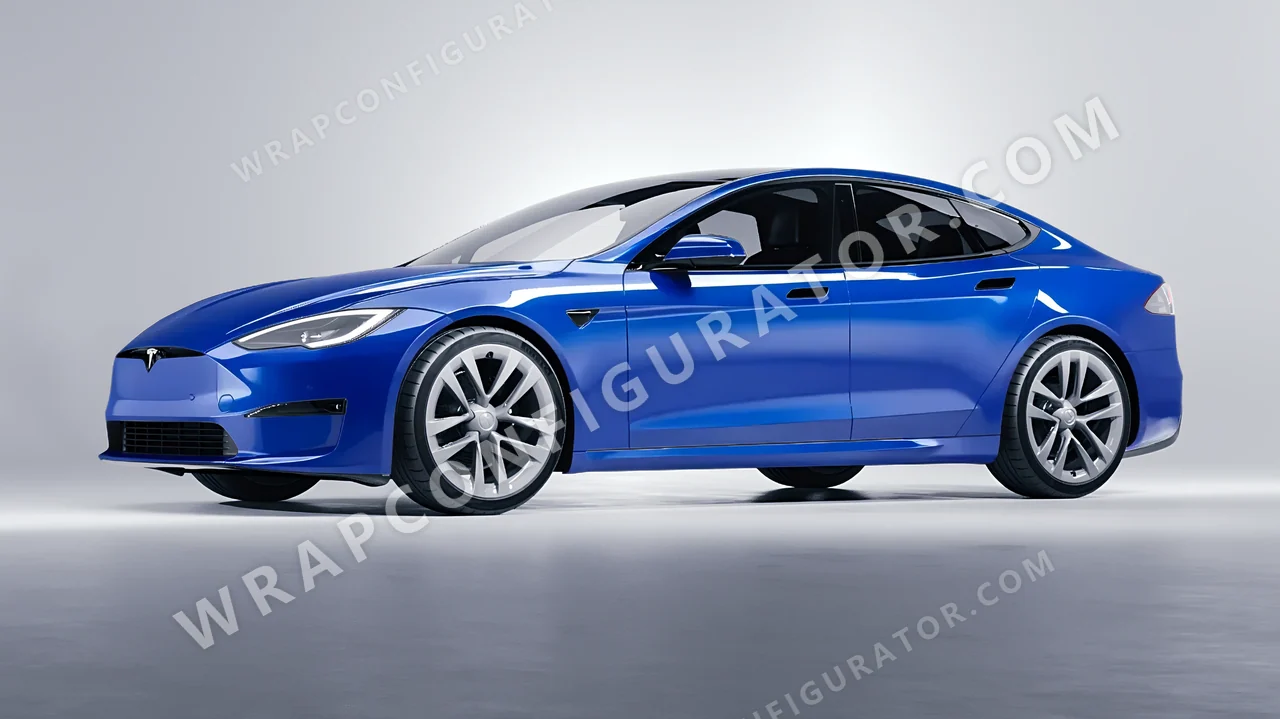 Blue Tesla Model S 2013 wrapped in ORACAL Traffic Blue 970RA-057G
