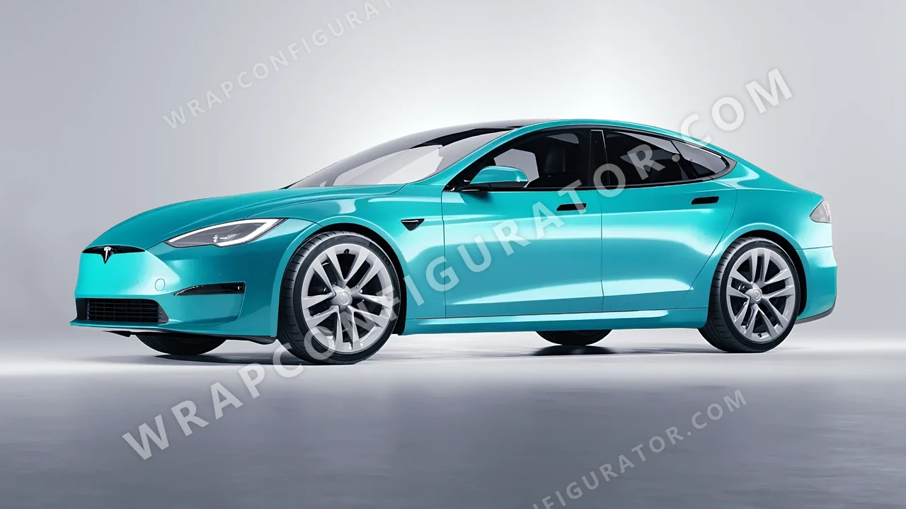 Blue Tesla Model S 2013 wrapped in ORACAL Turbo Turquoise 970RA-172G