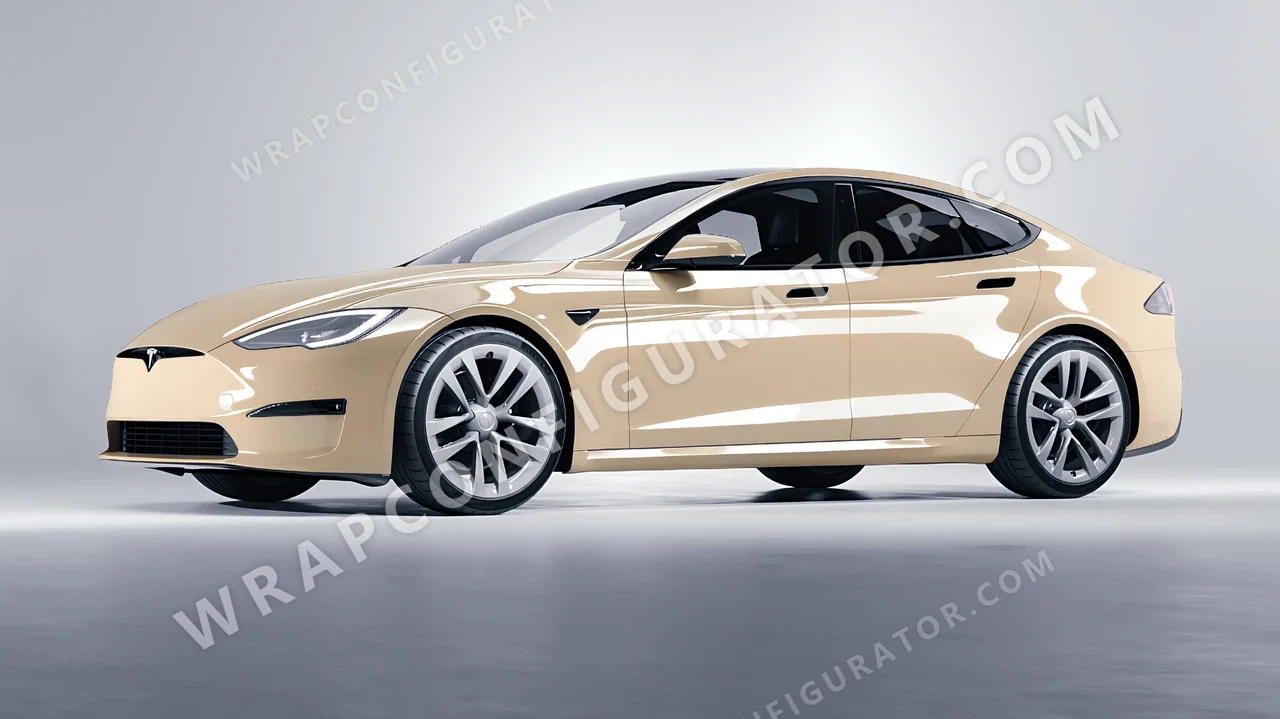 Brown Tesla Model S 2013 wrapped in Colourshield PPF by HyperPro Khakis HGF26-P